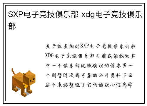 SXP电子竞技俱乐部 xdg电子竞技俱乐部